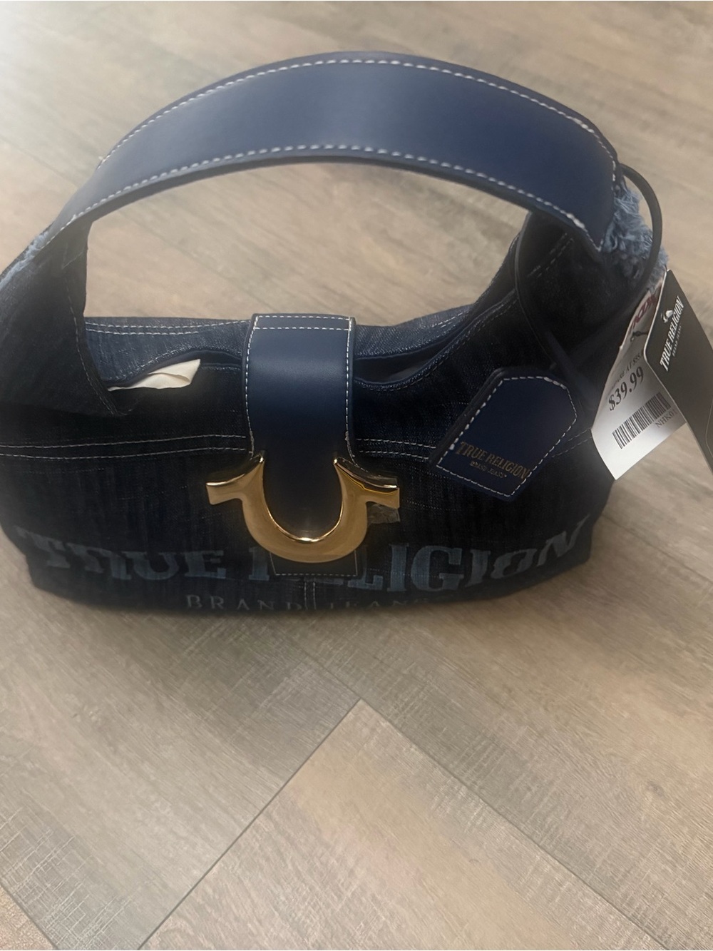 True Religion Navy Denim & Gold-Accent Shoulder Bag